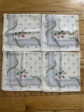 VTG Sunweave Linen Tulip Floral Napkins Set Of 4 Cottagecore 16x16 Farmhouse
